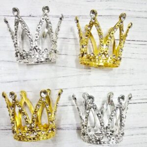 Adorno CORONA SUPER MINI CON STRASS METAL. Dorada o Plata.