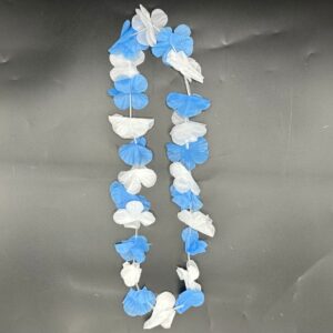 Collar Hawai Celeste y Blanco Tela