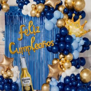 Set decoración kit cumpleaños Azul Dorado Copas