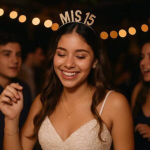 Vincha Tiara Mis 15 metal con strass